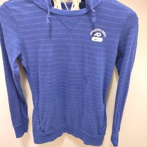 Nike long sleeve hooded shirt, blue with faint grey lines, size medium